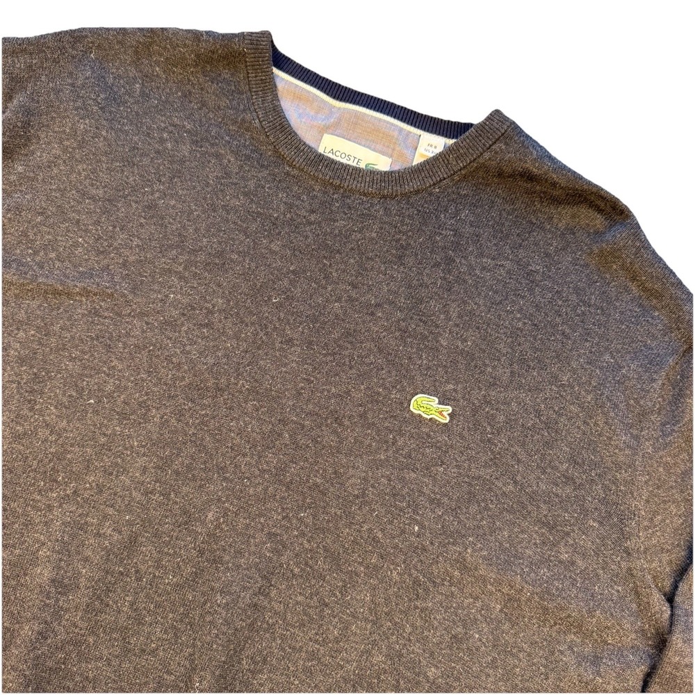 LACOSTE Men's 3XL Charcoal Grey Crew Neck Sweater 100% Cotton Logo